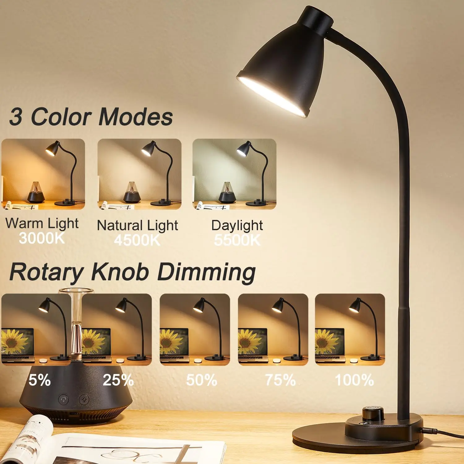 Desk lamp TYPE-C  Charging Port 3 Color Modes Dimmable Reading Light Intelligent Induction Auto Dimming Task Lamp LED