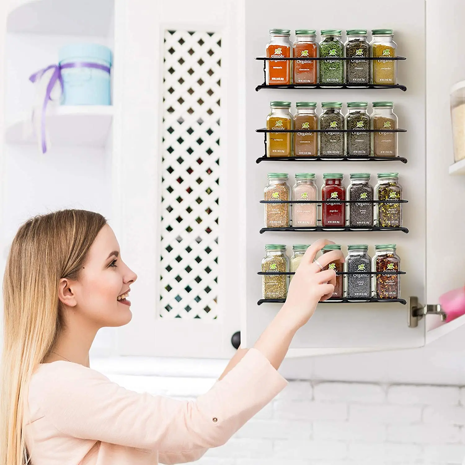 4/2PCS Spice Rack Organizer Wall Mount Storage Racks Space Saving Metal Seasoning Racks Kitchen Cabinet Door Spice Jar Organizer