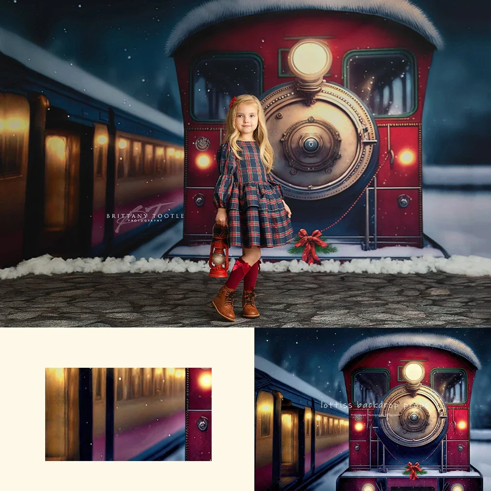 Polar Express Train Backdrops Midnight Train Ride Theme Kids Baby Portrait Girl Adult Photostudio Christmas Winter Background