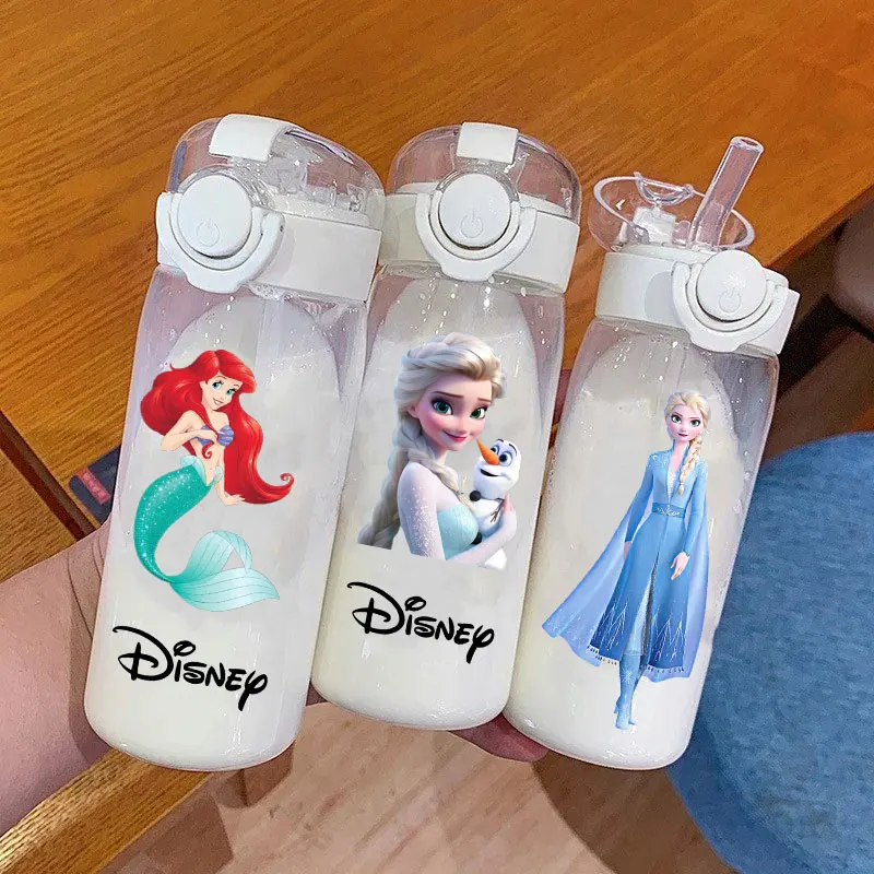 Straw 600/400ML Water Cup Princess Children Portable Plastic Mermaid Frozen Transparent Large Capacity Sport Water Bottle