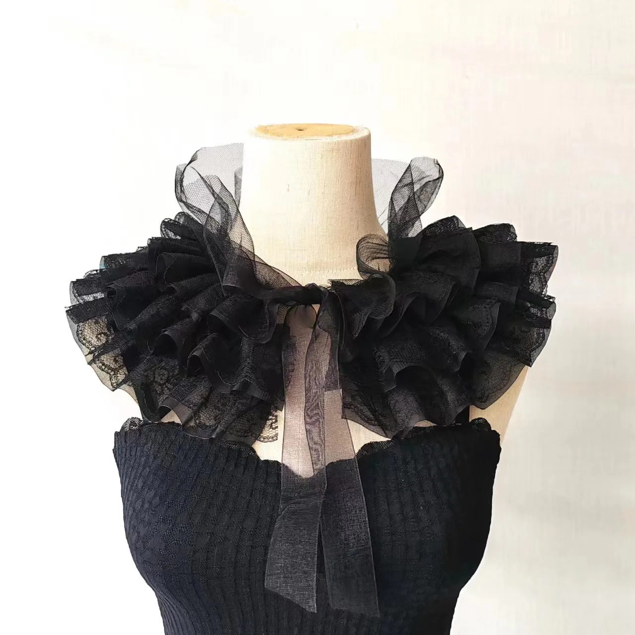 Women Victorian Lace Ruffled Jabot Fake Collar Gothic Punk Costume Accessories