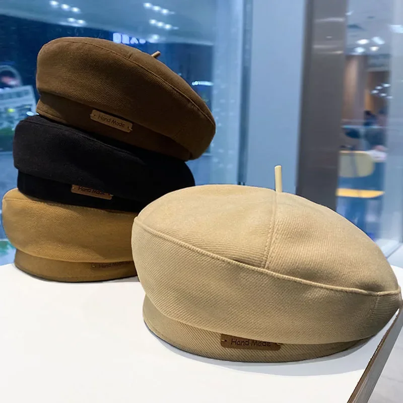 Autumn Winter Woolen Berets Caps French Artist Bonnet Warm Felt Hats Beret Female Solid Octagonal Hat Fashion Girl Cap