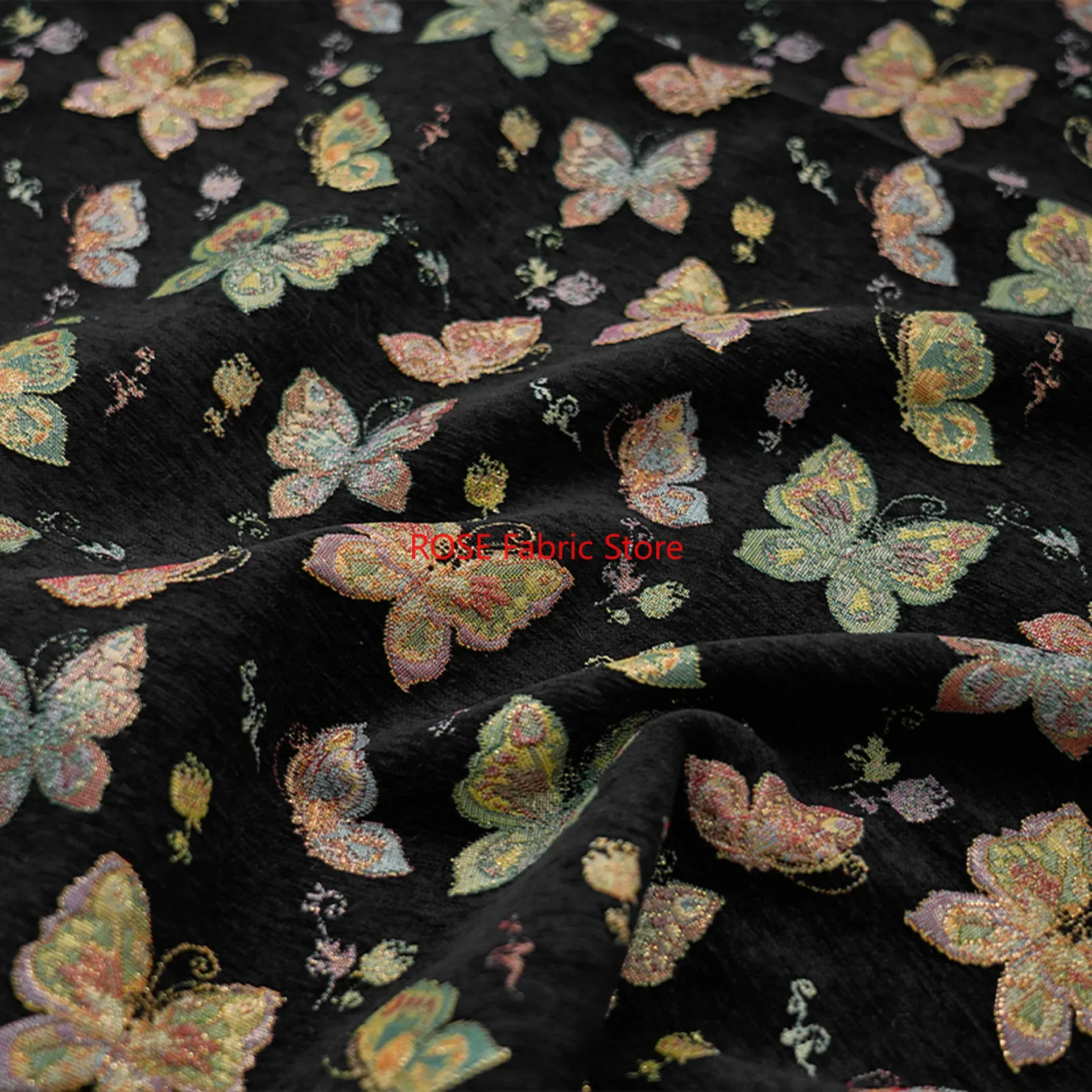 1 Meter Multi-color Butterfly Jacquard Fabric Thick Dress Chenille Coat Curtain Decorative Sewing Fabric