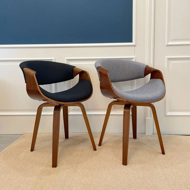 Comfortable Mid Century Modern Dining Chair with Curved Back - Linen Upholstered Side Chair for Kitchen & Dining Room