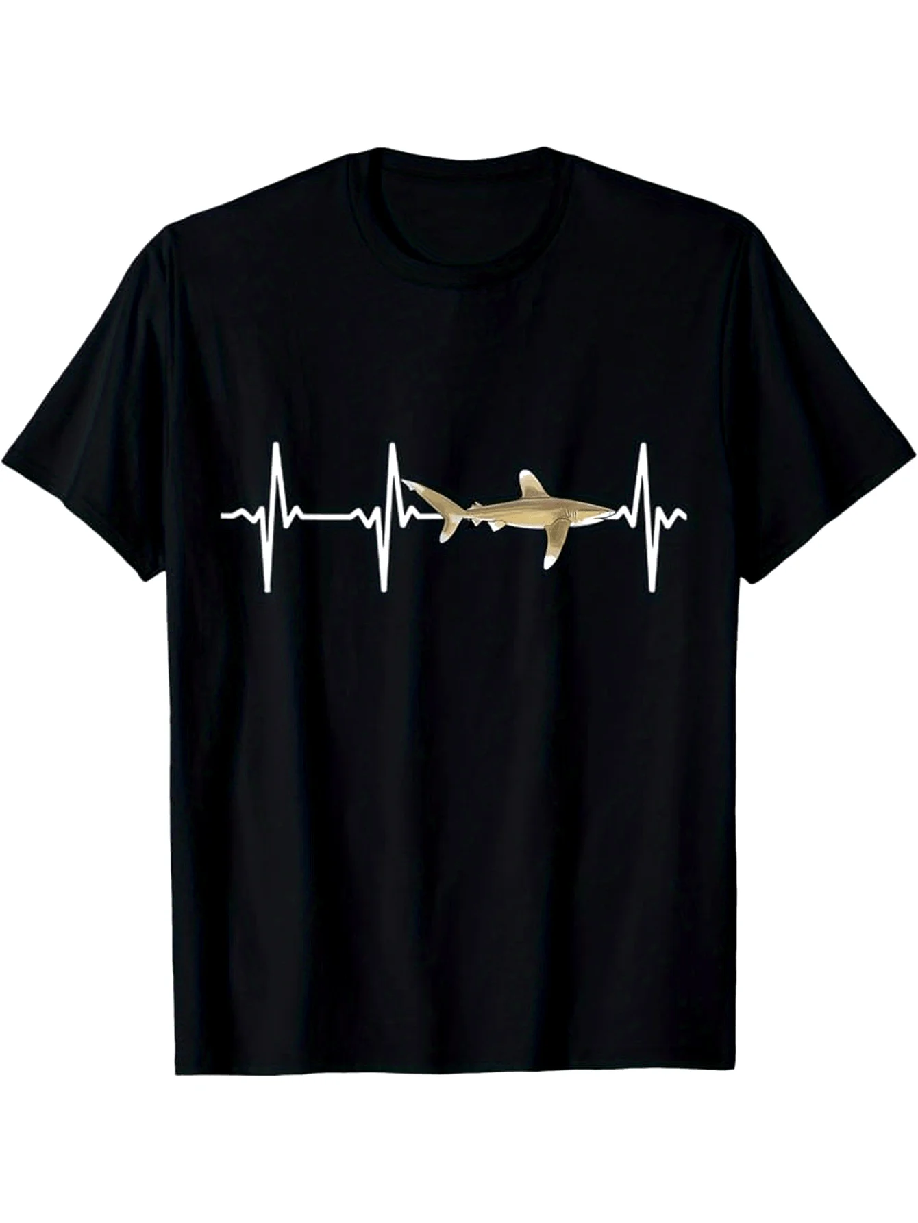 Men's & Women's Oceanic Whitetip Shark Heartbeat Graphic T-Shirt - Shark Lovers Marine Life Design with ECG Heartbeat