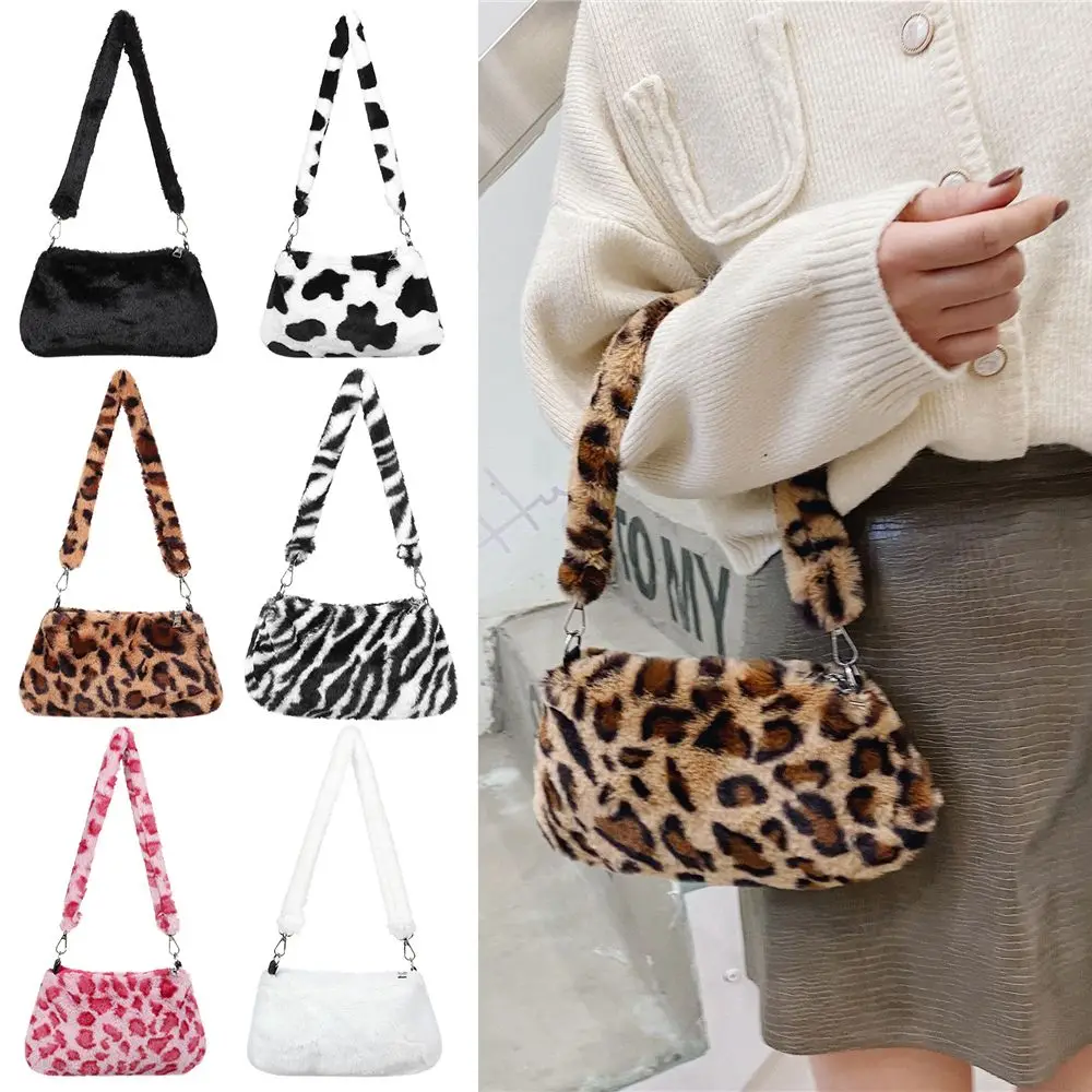 Casual Women's  Handbags Underarm Bags Leopard Plush Shoulder Bags  Animal Print Bag Messenger Bags Crossbody Bags