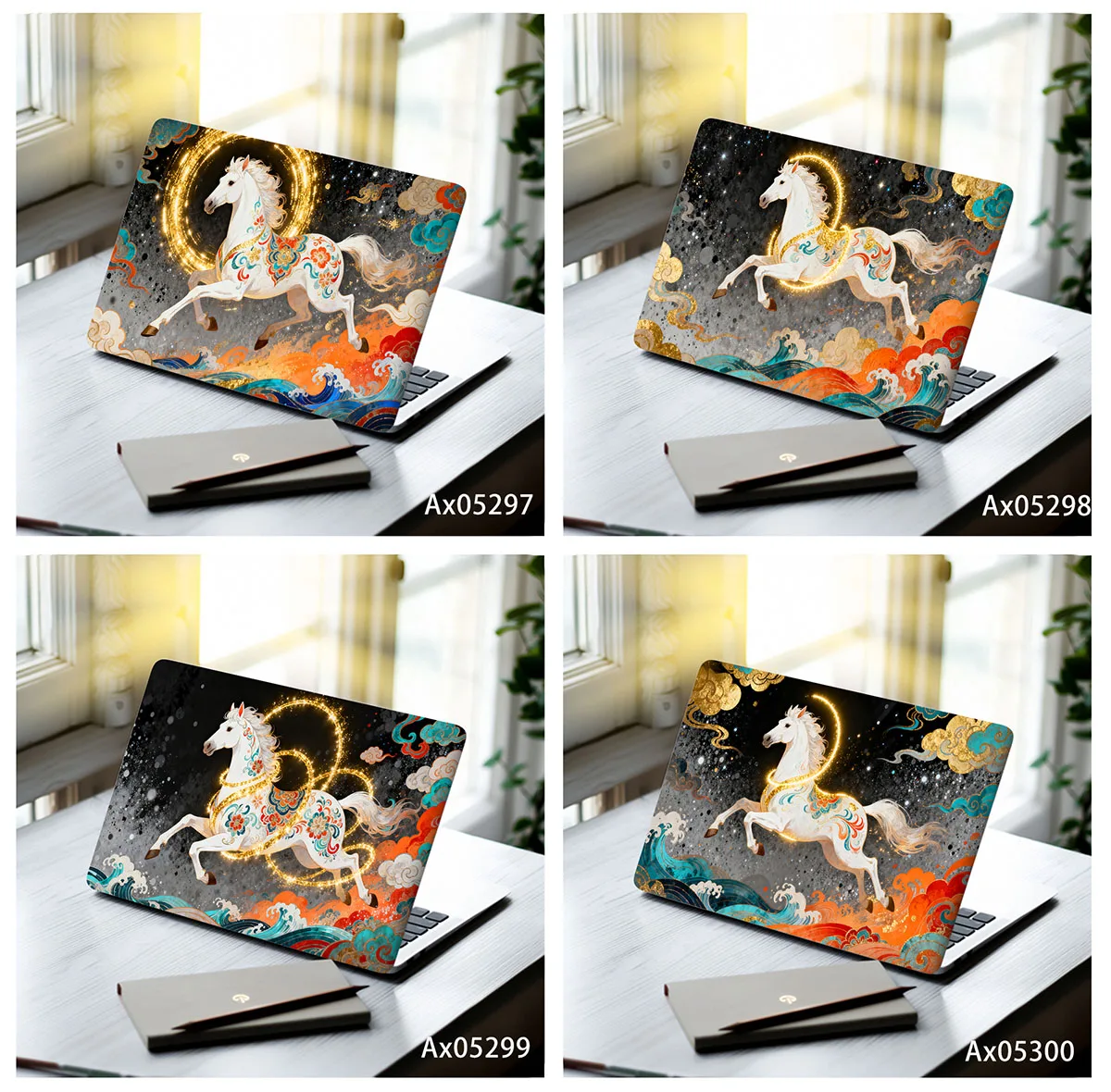 Myth Golden Glowing White Steed Horse Cloud Wave Anti Scratch Protective Laptop Skin Sticker