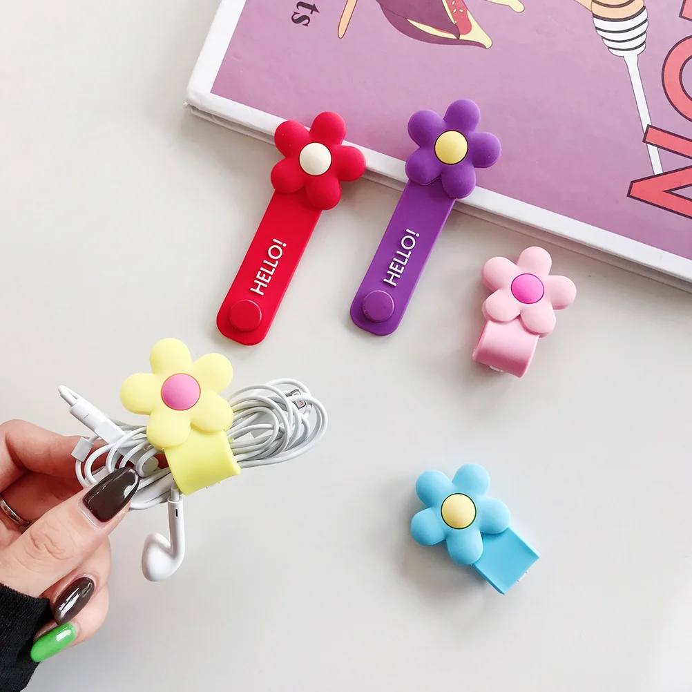 

2pcs Flower Cable Organizer Eco-Friendly Silicone Desktop Cord Winder For Headphone Usb Cables Home Office Use Blue