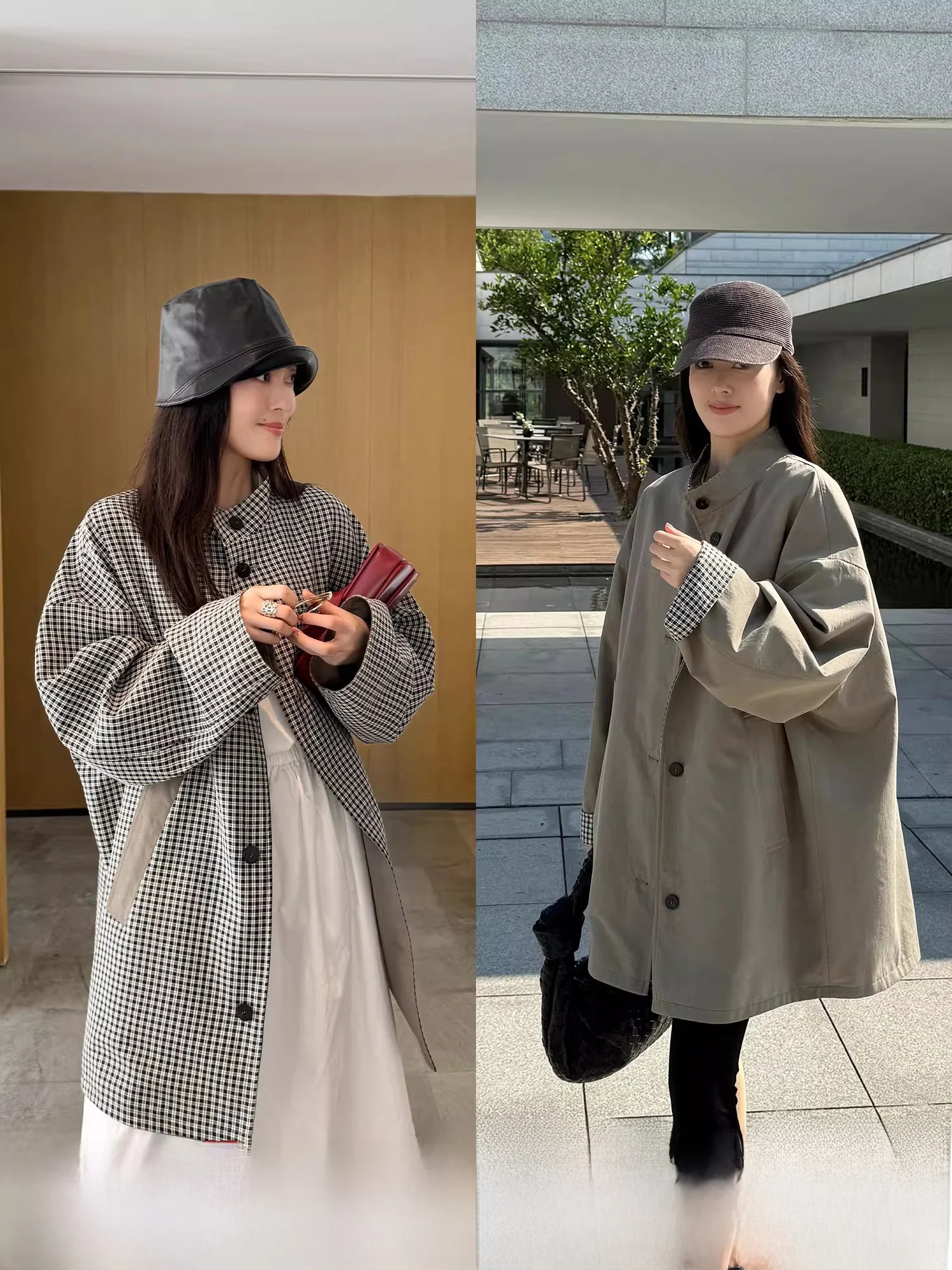 

Yang Xiaoyao Briti Sle Double-Sided Wear Mid-Length Coat Stand Collar Women's Autumn Winter New Faion Cotton Linen Mate...