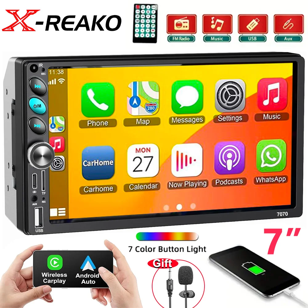 

X-REAKO Autoradio 2 din Car Radio Multimedia Player 7 inch Touch Screen Video Audio Player Car MP5 Stereo BT USB FM Mirror Link