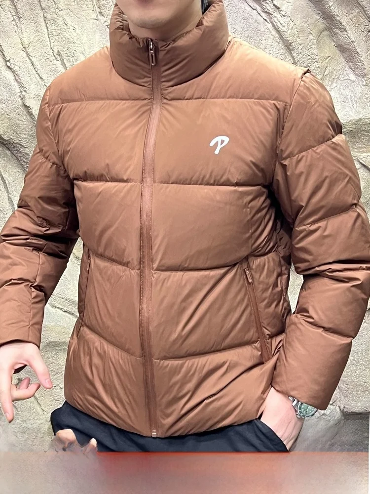 

Men's High Loosen Du down Jaet Stand Collar Warmth Bread Clothes Long Sve Outdoor Sle Thiened Winter Coat