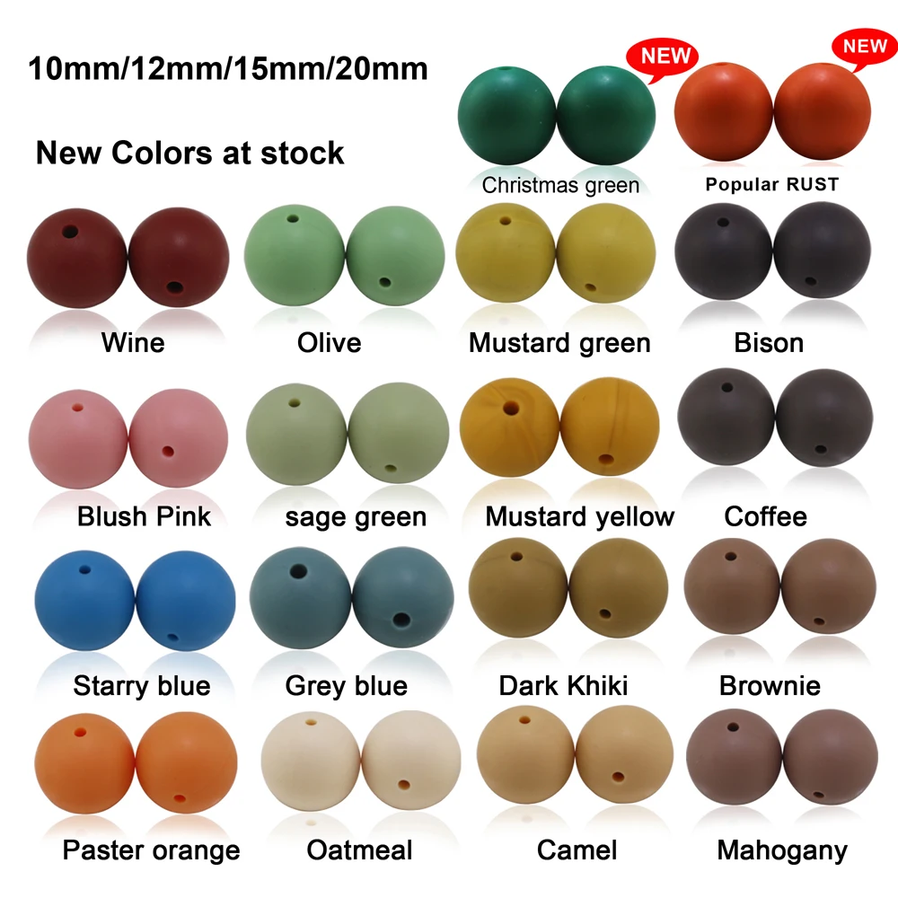 2024 50Pcs/Lot Silicone Beads 10mm 12mm 15mm  New Colors Oatmeal Rust Blush Sage Camel Chewable DIY Wood Pearls For Making Pens