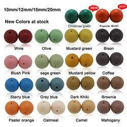 2024 50 unids/lote cuentas de silicona 10mm 12mm 15mm nuevos colores avena óxido rubor salvia camello masticable DIY perlas de madera para hacer bolígrafos