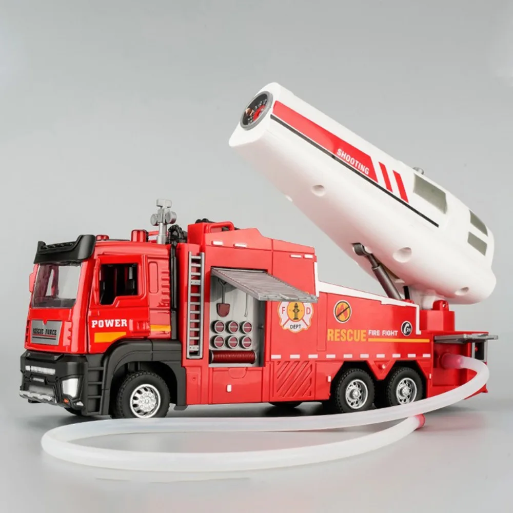 1/32 Scale Fire Truck Model Car Toy 2 Doors Opened Electric Water Spray Metal Diecast Vehicles with Pull Back Toys for Kids Gift