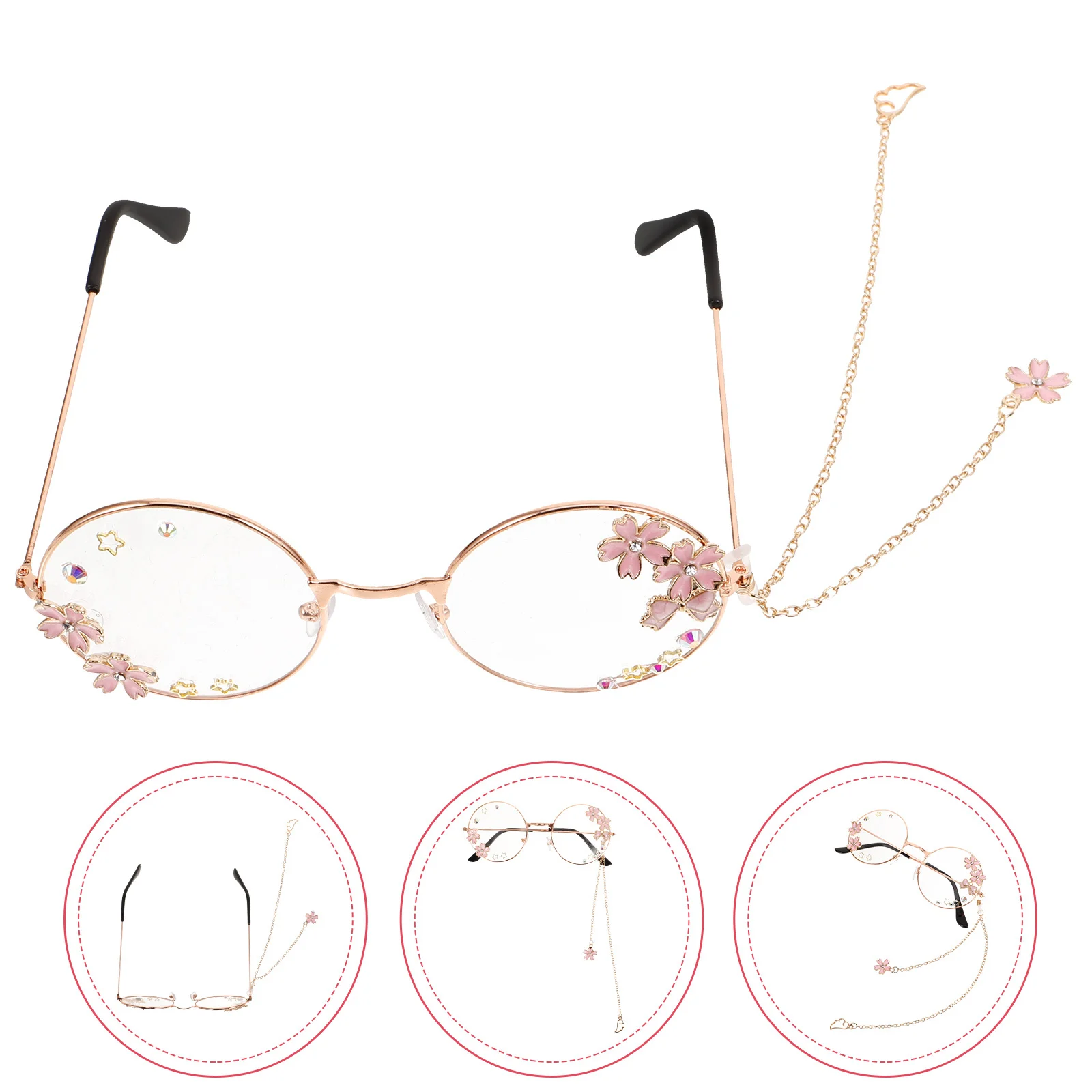 

Fashion Wings Pendant Glasses Cute Retro Chain Eyeglasses for Women Steampunk Style Kawaii Cosplay Glasses