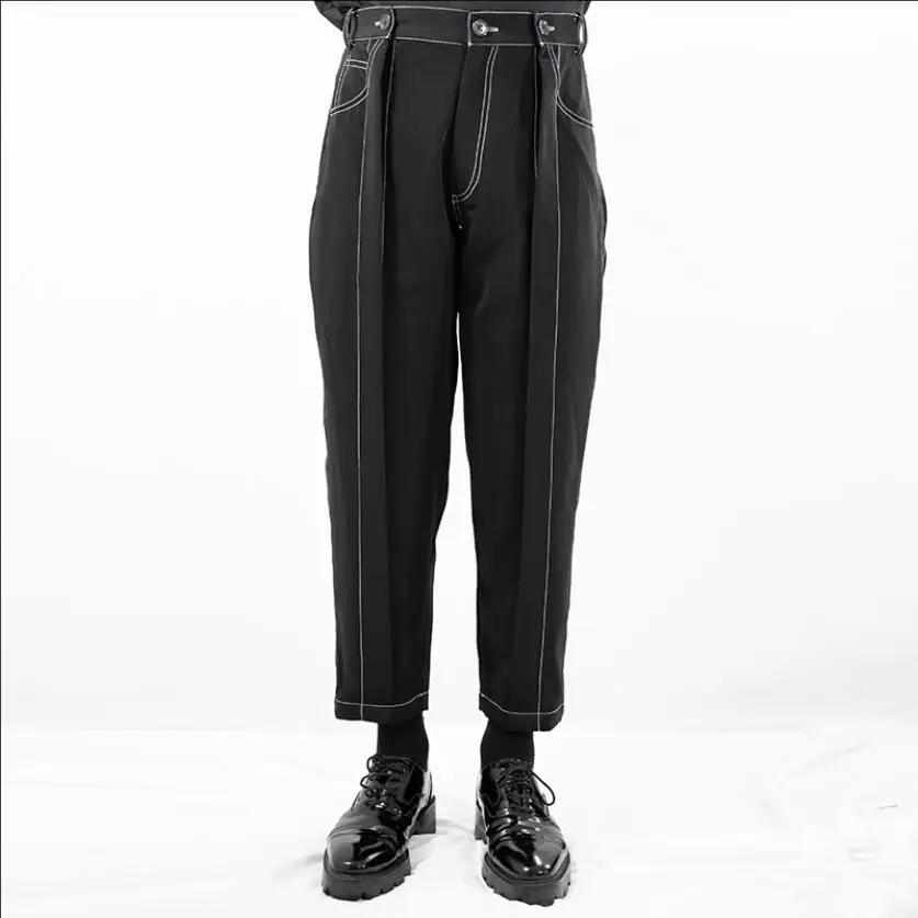 

27-46 Mens Original White Line Loose Complex Stitching Separation Men's Hairstylist Casual Pants Plus Size Cropped Trousers