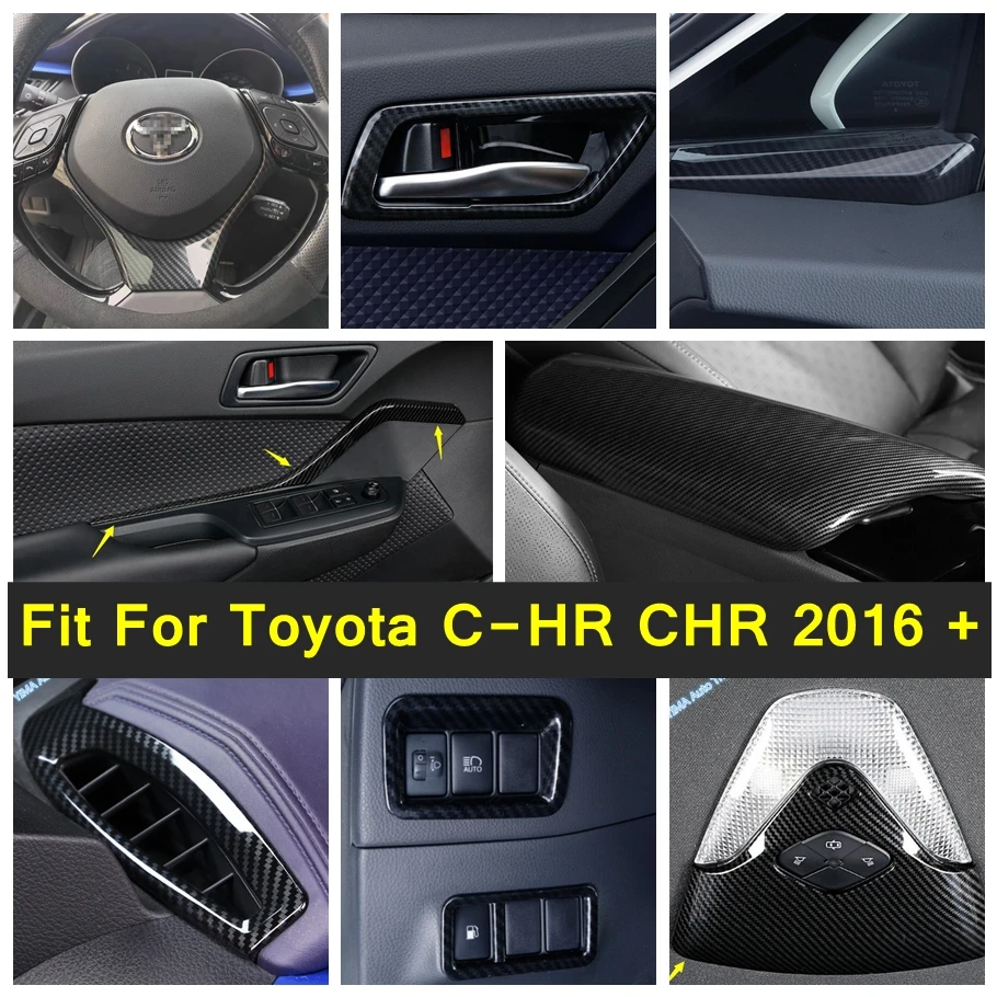 

Carbon Fiber Look Auto Door Handle Bowl / Air AC / Roof Reading Lights Cover Trim Accessories For Toyota C-HR CHR 2016 - 2022