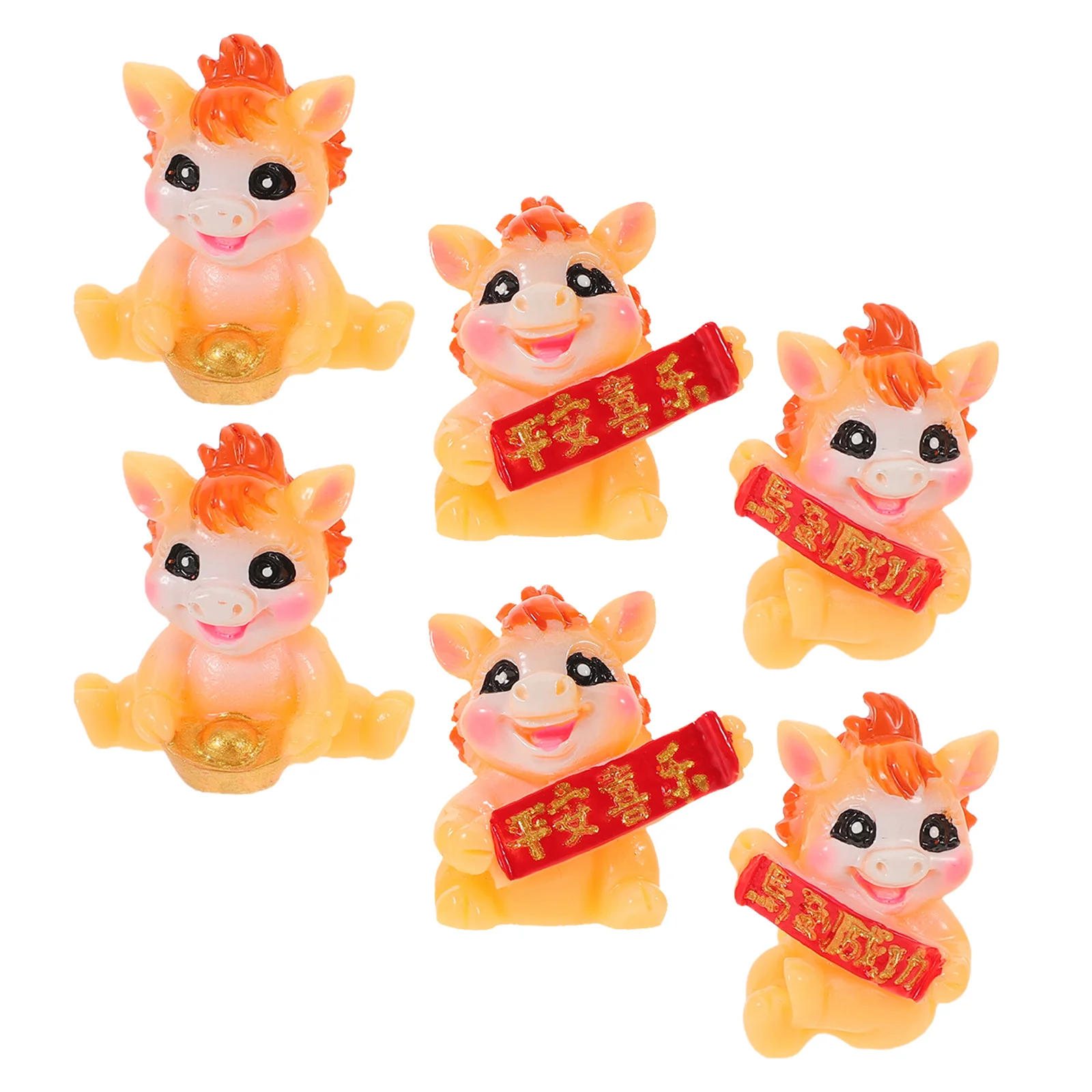 6 قطعة تماثيل حصان مصغرة 2026 الصينية زودياك تمثال راتنج لمهرجان الربيع ديكور المنزل سطح المكتب كعكة توبر محظوظ الحيوان