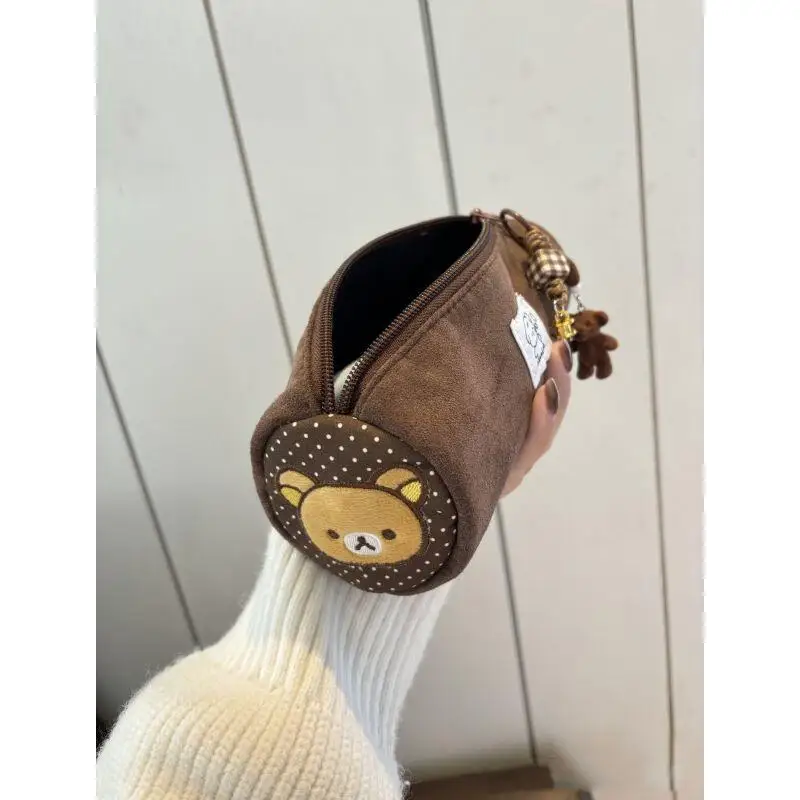 

Rilakkuma Embroidery Easy Bear Cylinder Pen Case Cartoon Large Capacity Stationery Box Cosmetics Storage Bag A Birthday Gifts