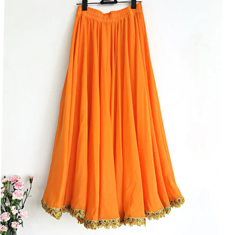 Damen-Tanzrock, 720-Grad-Design, einfarbig, für spanische Flamenco-Tänze, mit großem Schwung, hoher Taille, langer Rock, Kostüm für mexikanische Tänzerinnen. – Detail 12