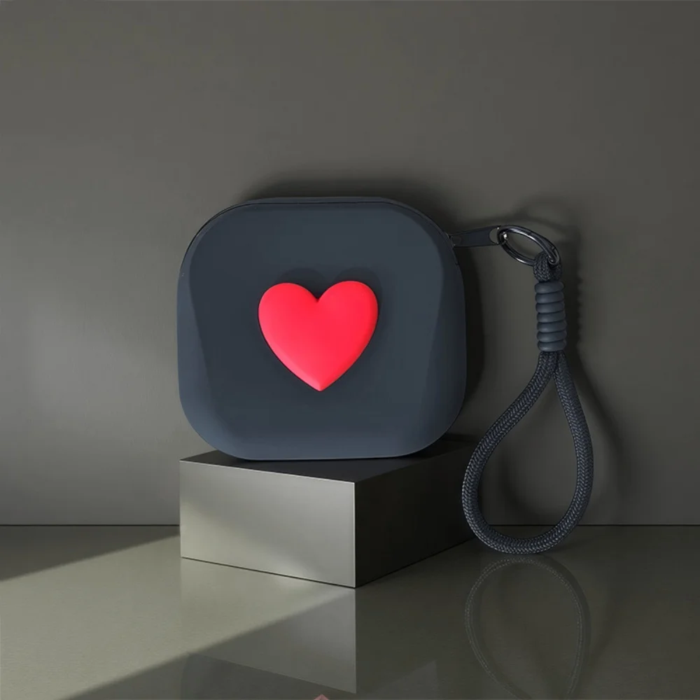 New Love Heart Storage Bag Silicone Coin Purse Wallet with Weaving Lanyard Portable Data Cable Earphone Organizer Key Pouch