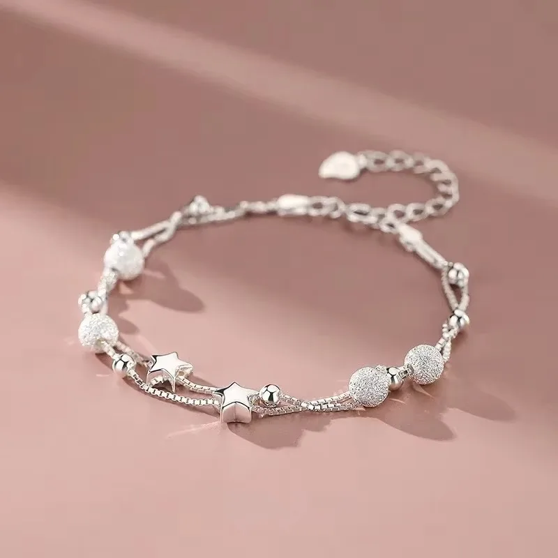 925 Sterling Silver Beautiful Stars Bracelets For Women Adjustable Bead Bracelet Jewelry