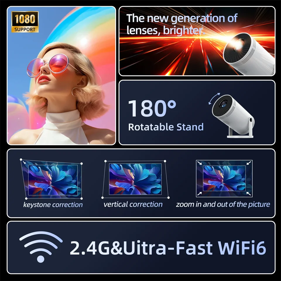 Home theater outdoor portable projector Transpeed Android 11 Wifi6 260ANSI projector Allwinner 713 1280 * 720P4K180 BT 5.0 view 2