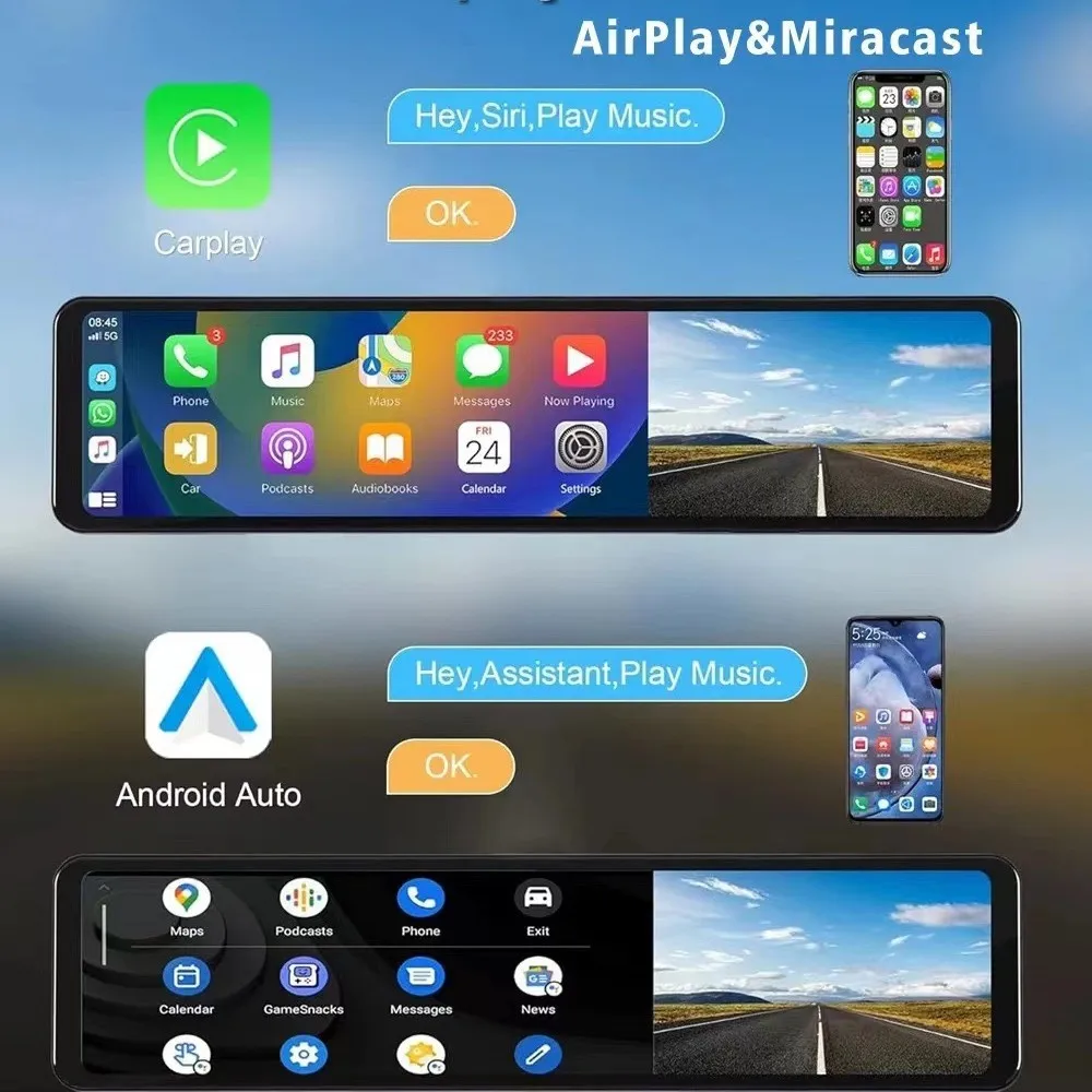 12 بوصة 4K HD 1080P Carplyaer Andriod Anto مرآة الرؤية الخلفية داش كاميرا واي فاي كاميرا DVR مسجل فيديو مراقبة وقوف السيارات