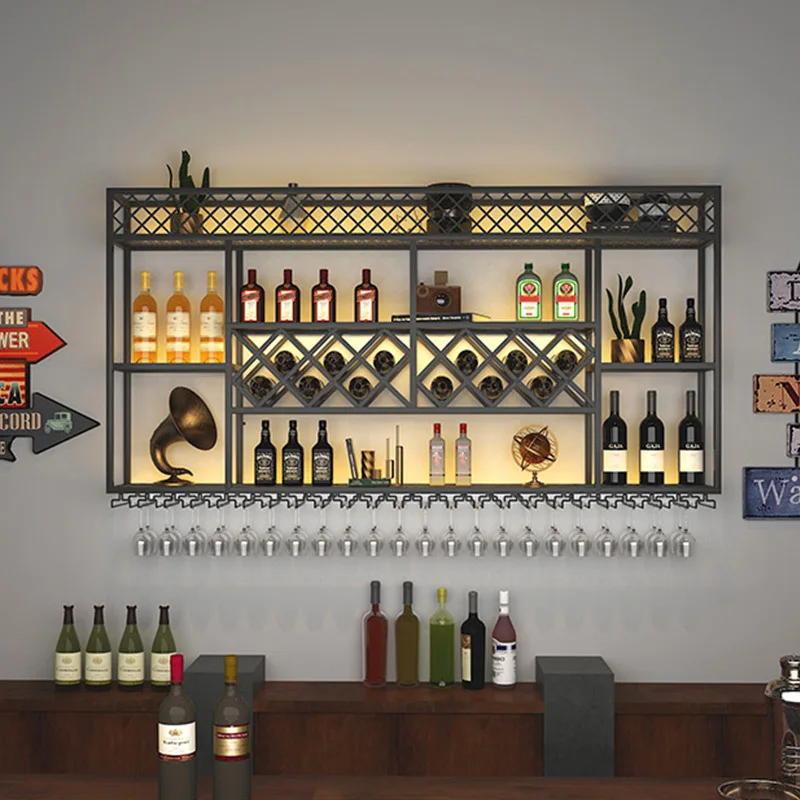 

Restaurant Bar Wrought iron wall-mounted wine cabinet Red wine display rack Qingba Baijiu foreign display metal rack