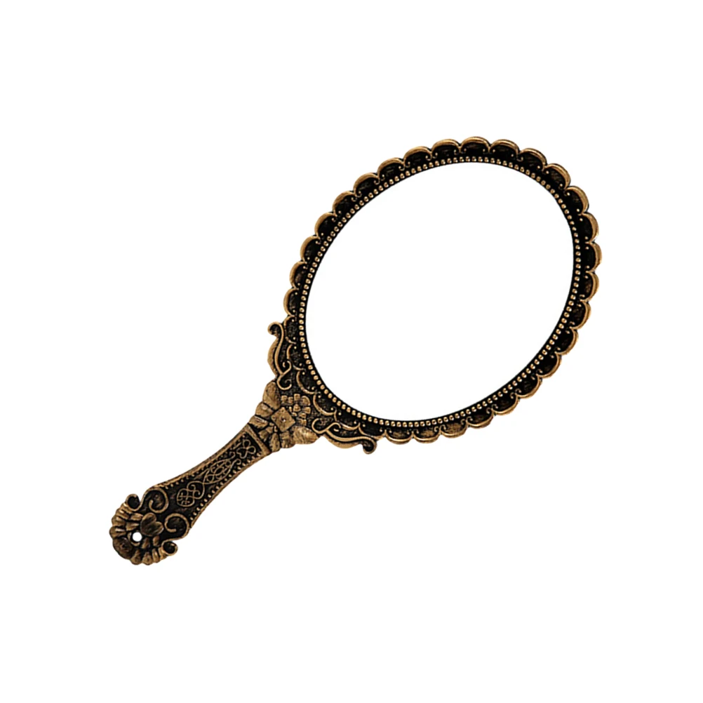 Criativo retro padrão lidar com espelho de maquiagem espelho de maquiagem portátil espelho de renda à mão (bronze)