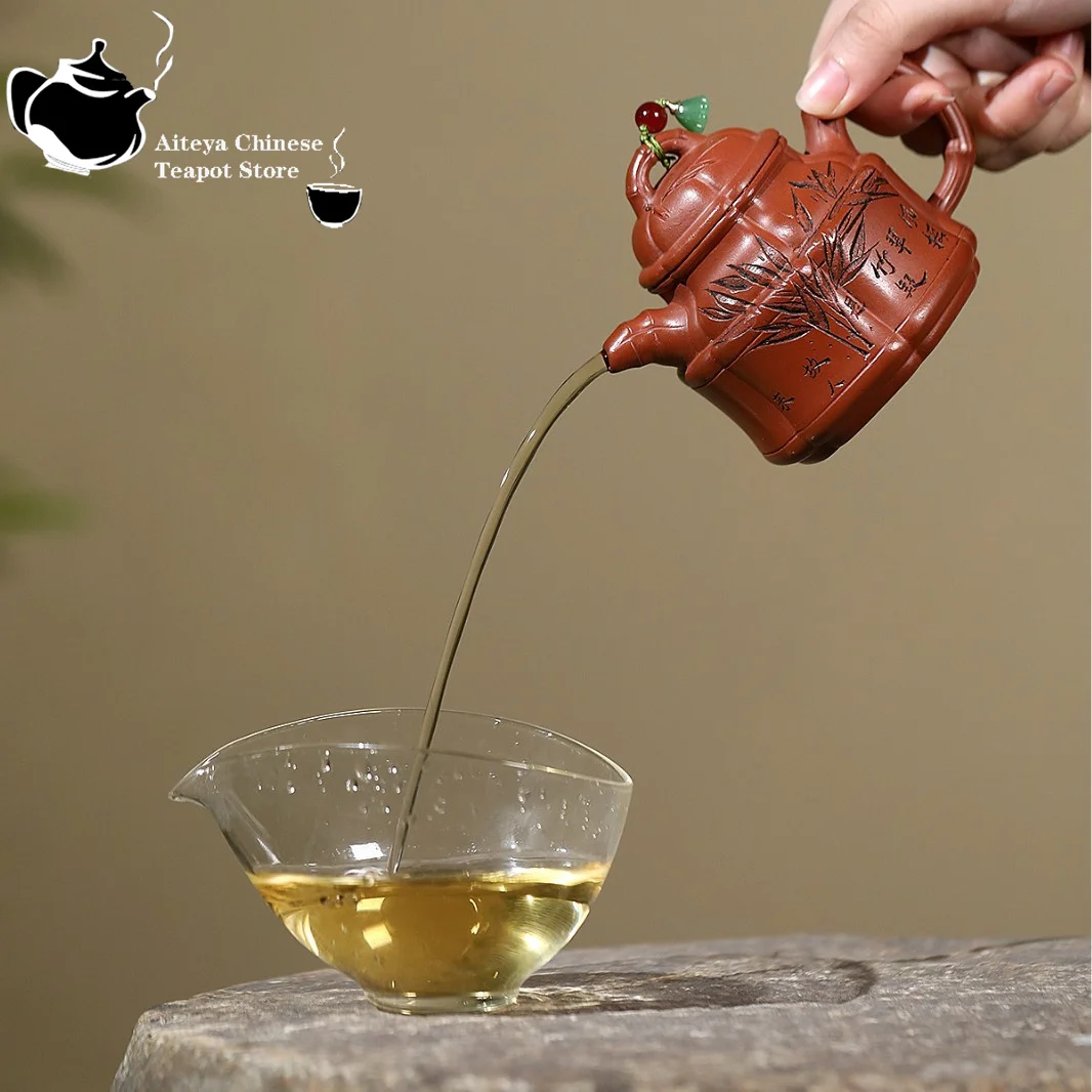 Yixing purple clay teapot, raw ore, small coal kiln, vermilion mud, ribbed bamboo tripod, Chinese teapot, Kung Fu tea set 3