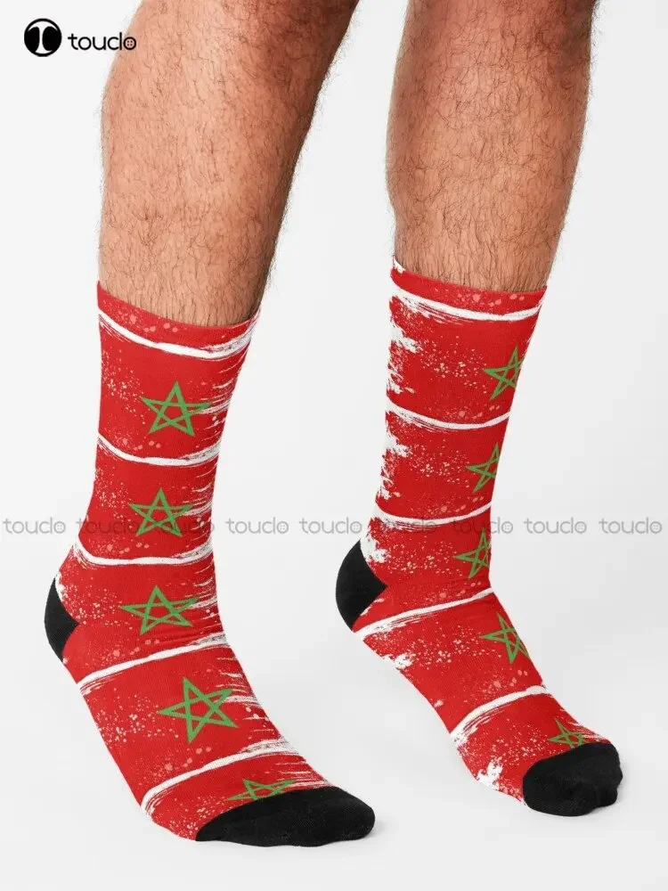 Morocco Flag Socks Funny Socks For Men Personalized Custom Unisex Adult Teen Youth Socks 360° Digital Print Custom Gift Cartoon