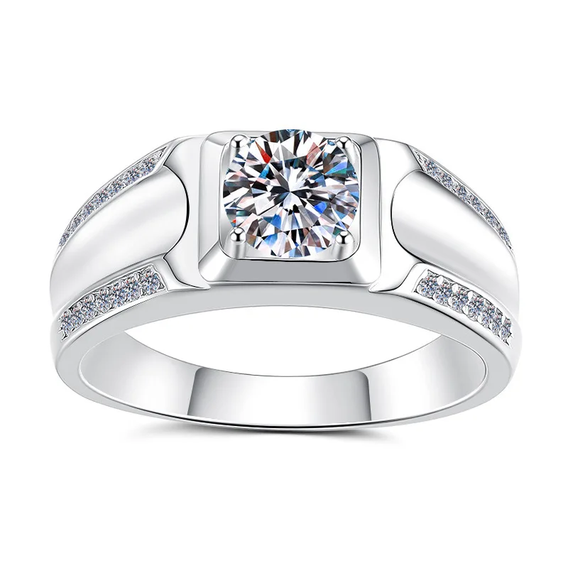 Masculine gift craft outfits double row concave halo ring for men with clear 2ct moissanite on polished PT950 platinum strips