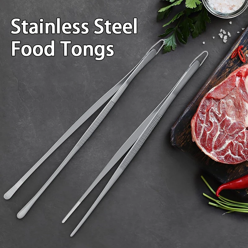 12 Inch Multifunction Stainless Steel Kitchen Tweezers Cooking Tweezers Long Tongs for Barbecue Practical Kitchen Tool CFQJ007