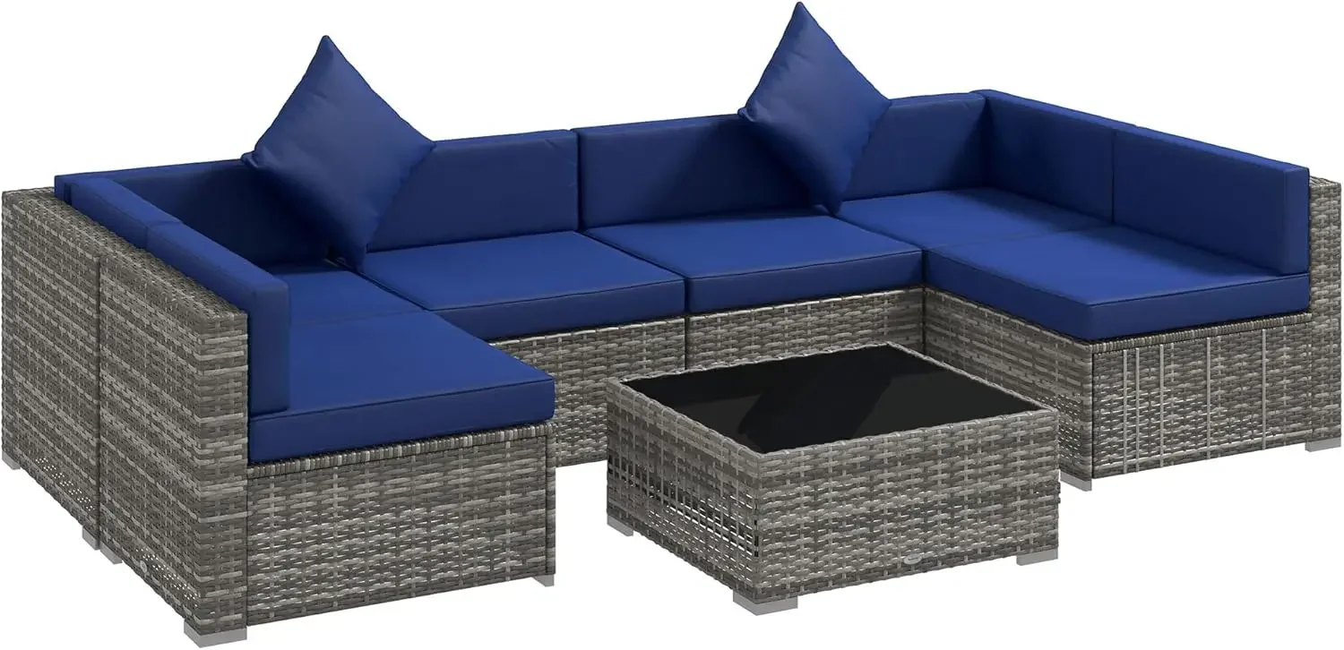 

Outsunny 7-Piece Patio Furniture Set, Outdoor Wicker Conversation Set, All Weather PE Rattan Sectional Sofa Set Cushions