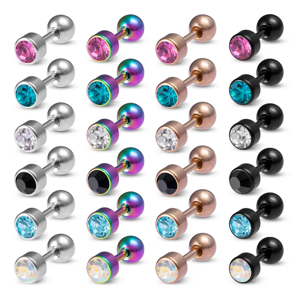 

1 Pair Medical Stainless Steel Crystal Screw Round Ball Stud Earrings Ear Bone Nail Cartilage Earring Ear Piercing Body Jewelry