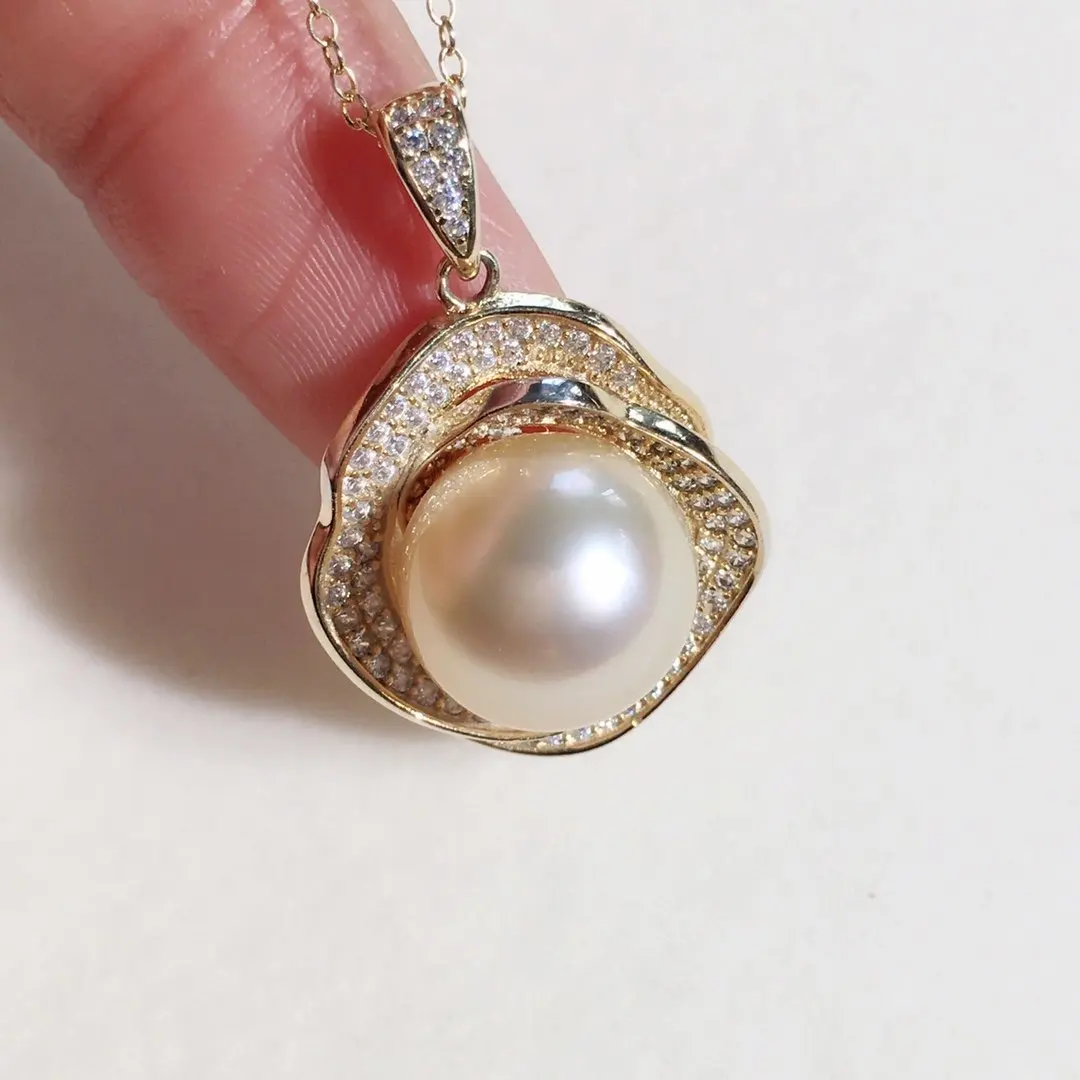 Real Pearl Necklace Golden Color South Sea Pearl Pendant Women Jewelry On The Neck 925 Silver Chain Necklace For Girl