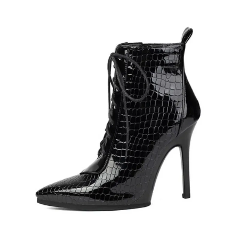 20256 جديد فاخر الإناث حذاء من الجلد أشار تو رقيقة جدا الكعوب 10.5 سنتيمتر الدانتيل يصل موضة يؤرخ حفلة الجوارب القصيرة