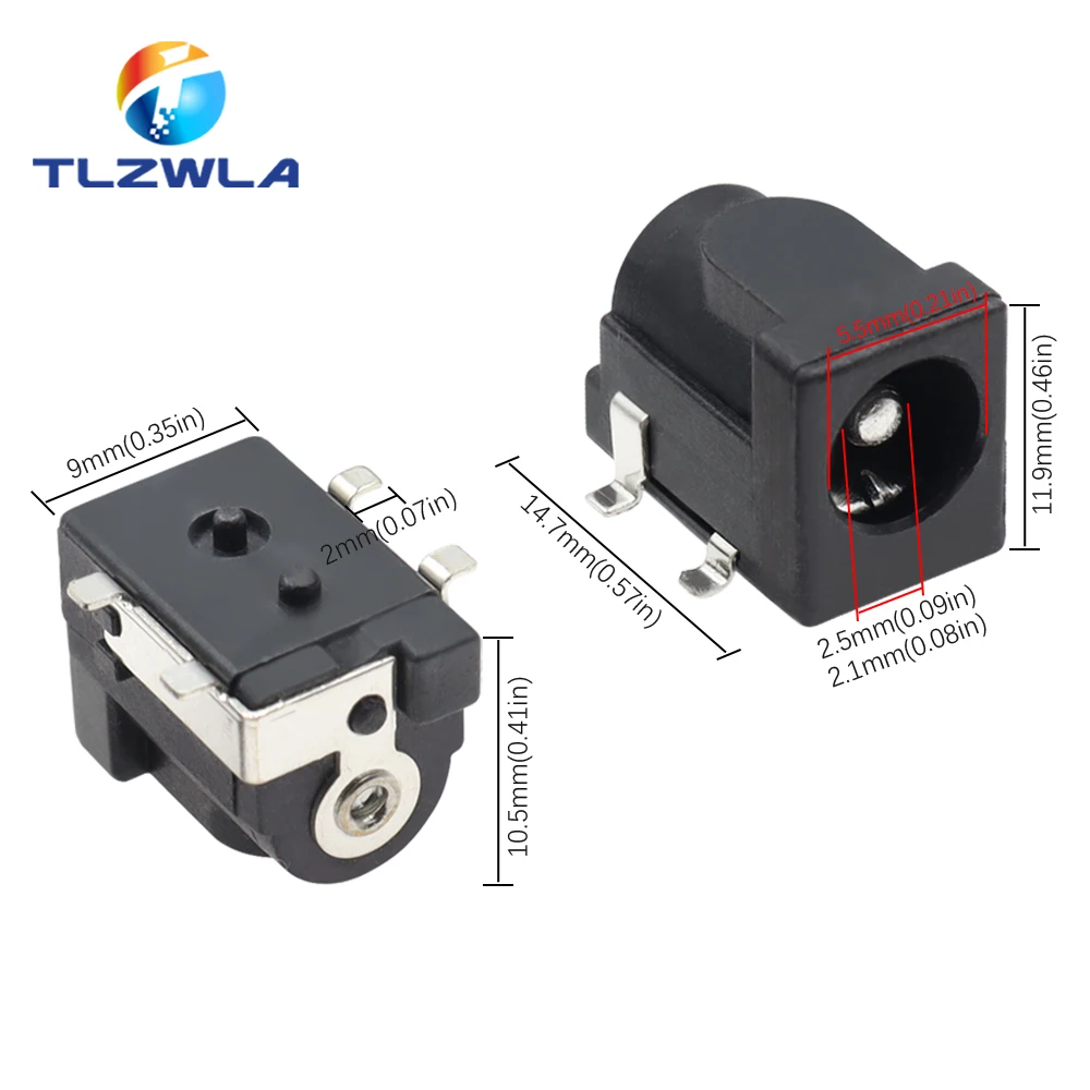 10PCS DC-050 SMD DC-005 5.5X2.1 DC005 5.5*2.5mm DC Power Jack Connector 5.5 x 2.1MM Socket DC050