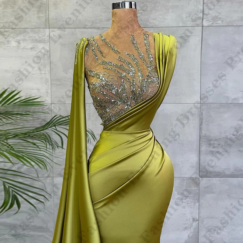 Sexy Gorgeous Satin Evening Party Evening Dresses For Women Fascinating Elegant Round Neck Long Sleeves Mopping New Prom Gowns