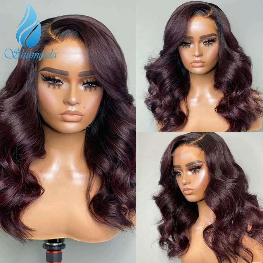 

Shumeida Purple Color 13x6 Lace Front Wig Brazilian Remy Human Hair Gluelss Wigs for Women PrePlucked Hairline With Baby Hair