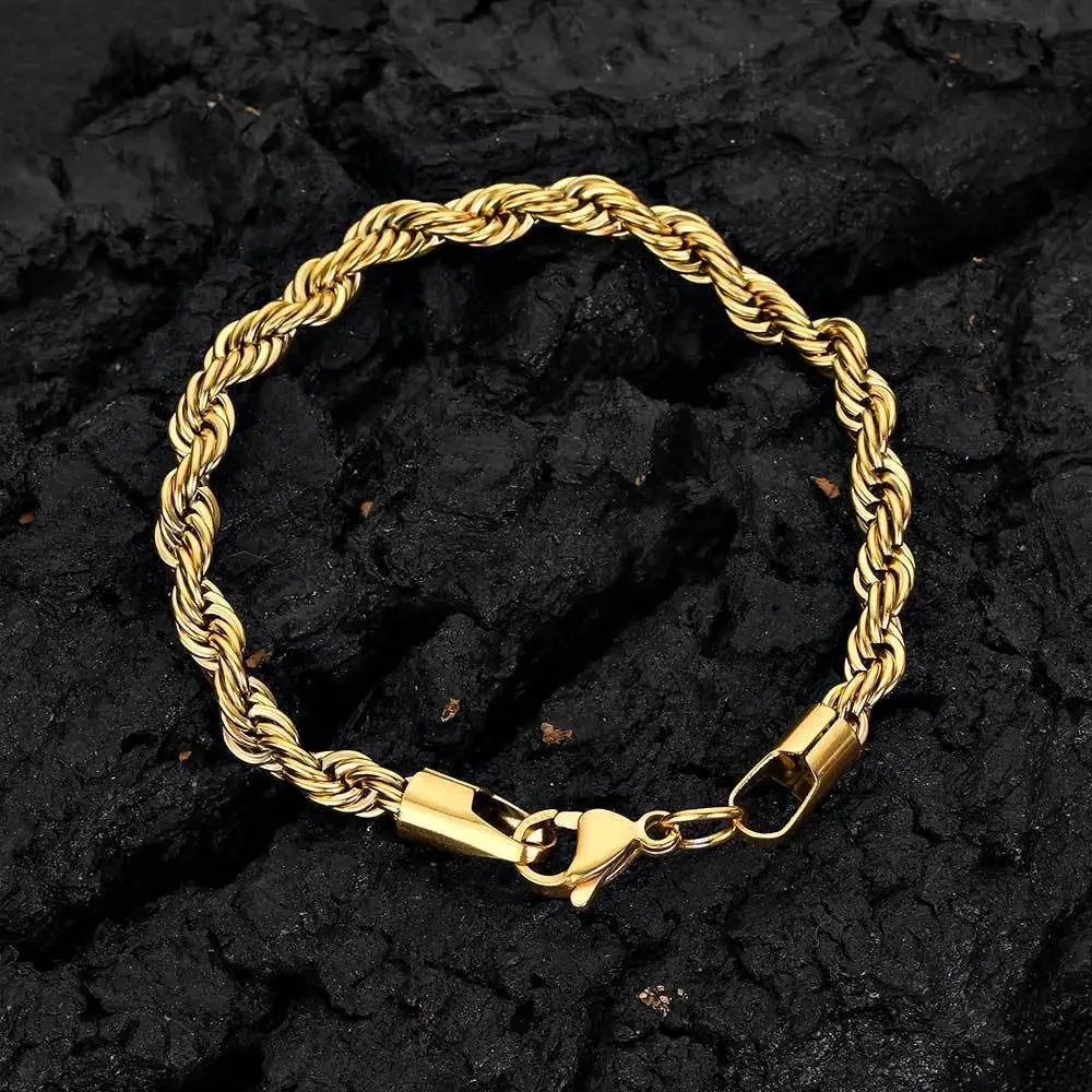 2-6mm Edelstahl kette Armband für Frauen Männer Gold Farbe verdrehte Seil Kette Armreif Mode nie verblassen wasserdichten Schmuck