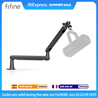 FIFINE Adjustable Low-profile Arm Microphone Stand with Cable Managment/Desk Mount, Suspension Boom for K688 Ampligame AM8-BM88
