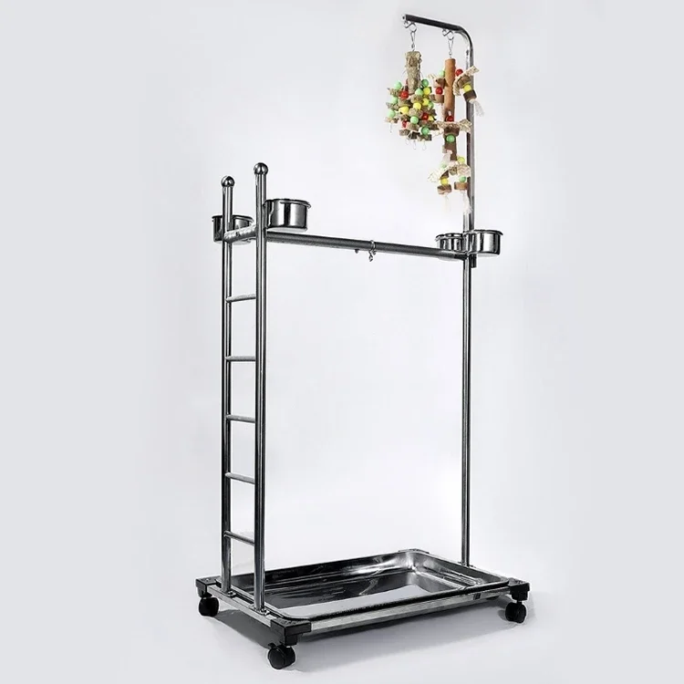 High Quality Stainless Steel Bird Cage Stand With Metals Feeder With Dirt Tray Parrot Perch