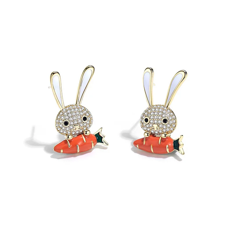 Korean Style Asymmetrical Rabbit Carrot Earrings Female Niche Design Personality Cute Earrings for Women Girl Trendy Accessories