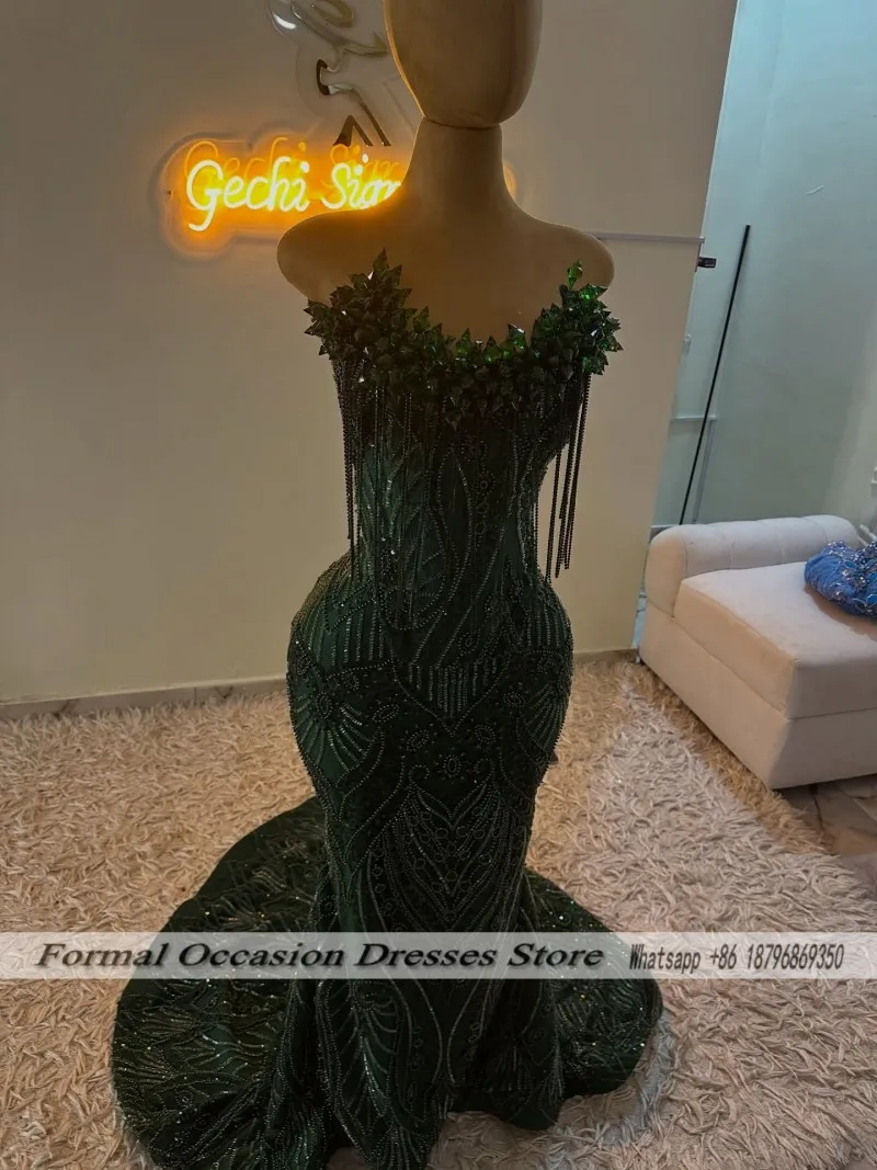 Stunning Red Prom Dress 2026 Luxury Crystal Tassel Black Girl Mermiad Party Outfits Emerald Green Matric Dance Dress Customized view 6