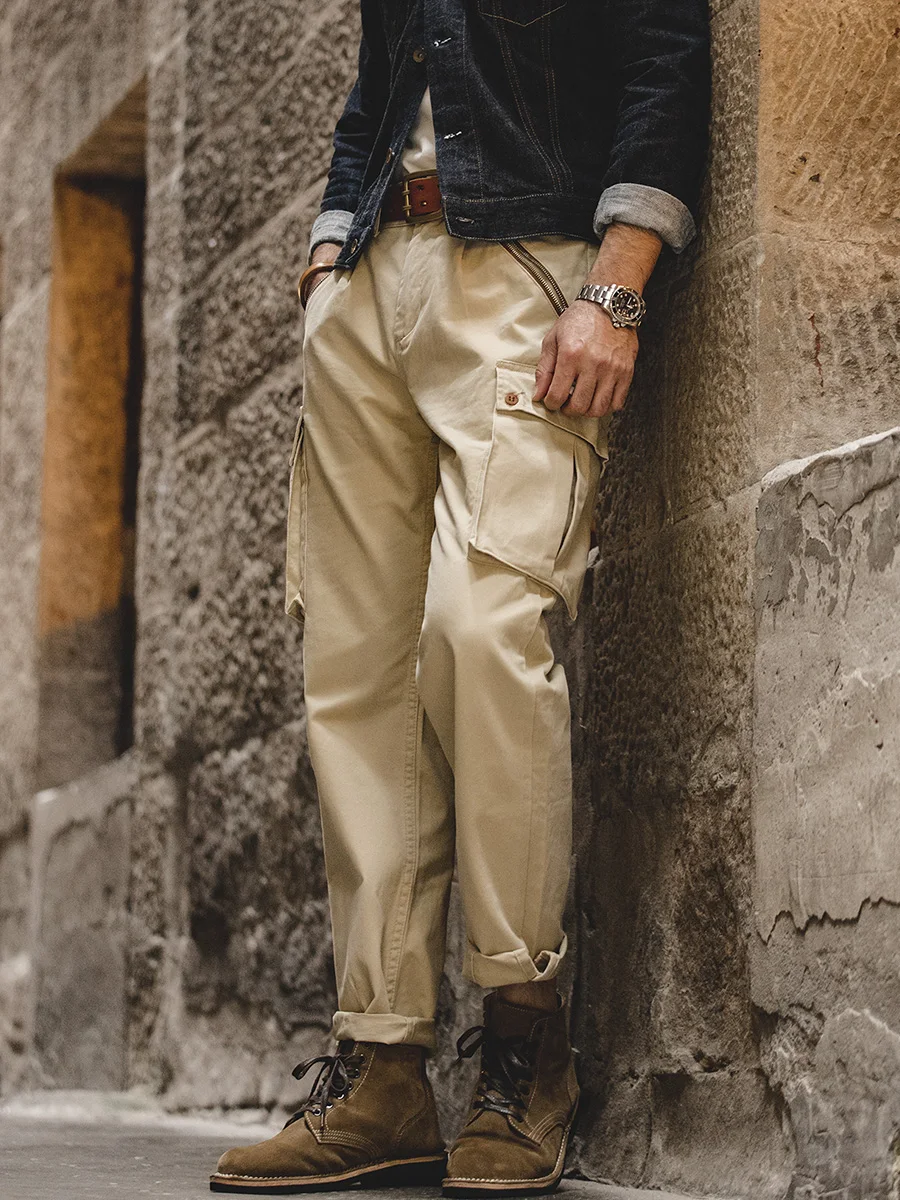 

Maden American Retro W Mountain Pants Men's Autumn Khaki Straight Leg Hard Man Multi ket Casual Trousers Workwear