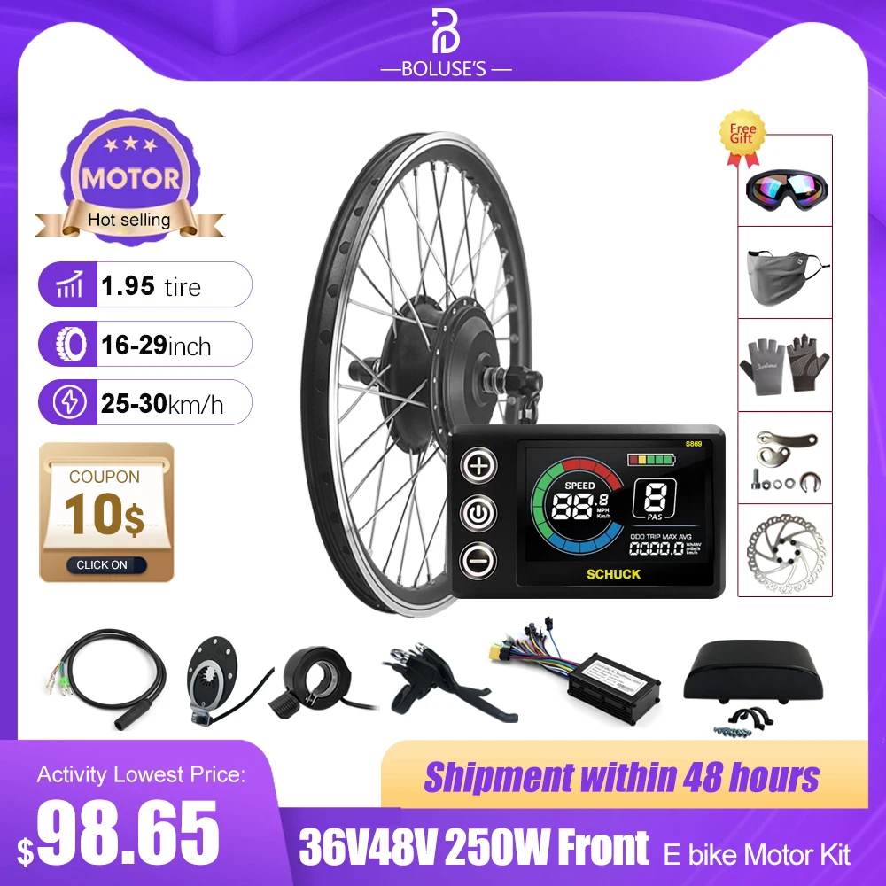 Electric Bike Conversion Kit 36V48V 250W Front Bicycle Hub Motor Wheel 16-29 Inch 700C Brushless Gear Hub Motor