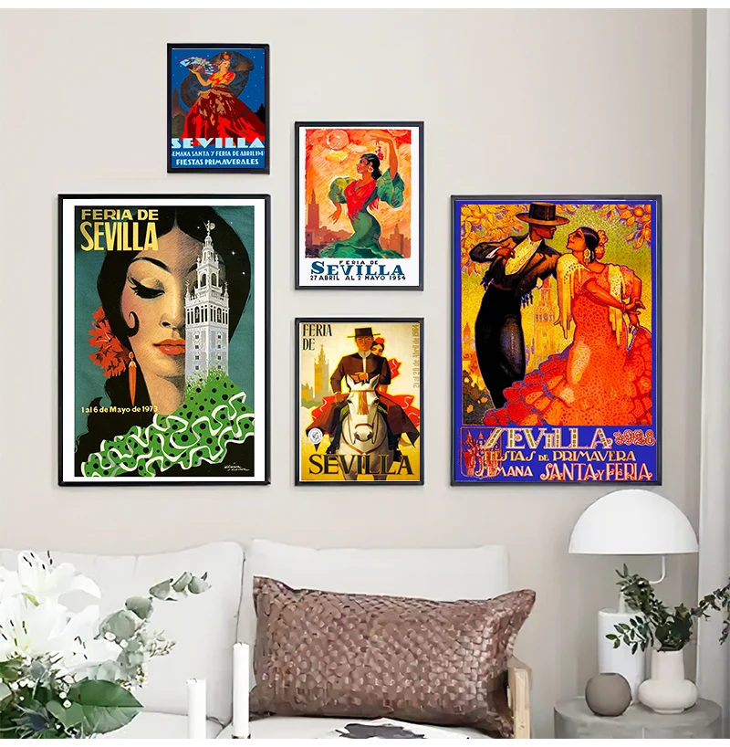 Canvas Paintings Vintage Pictures Kraft Posters Coated Wall Stickers Home Decoration Gift Spain Seville Flower Girl Travel