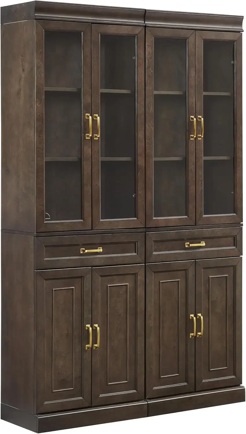 Crosley Furniture Stanton 2-Piece Glass Door Storage Pantry Set, Coffee